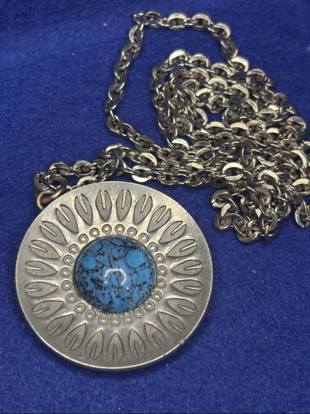 Silver-Tone Pendant Necklace with Turquoise Stone